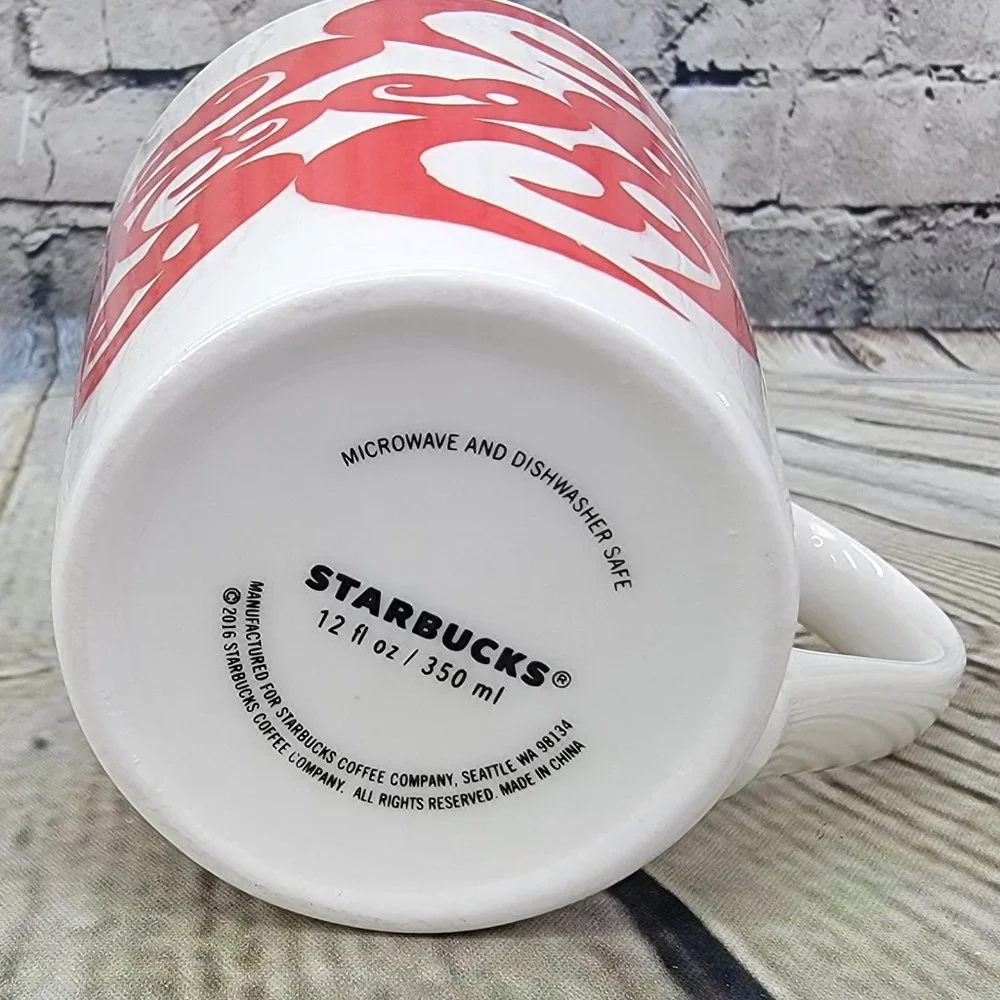 Starbucks Coffee‎ Cup Mug 2016 Valentine's Day Red Swirl Hearts 12 fl oz Ceramic